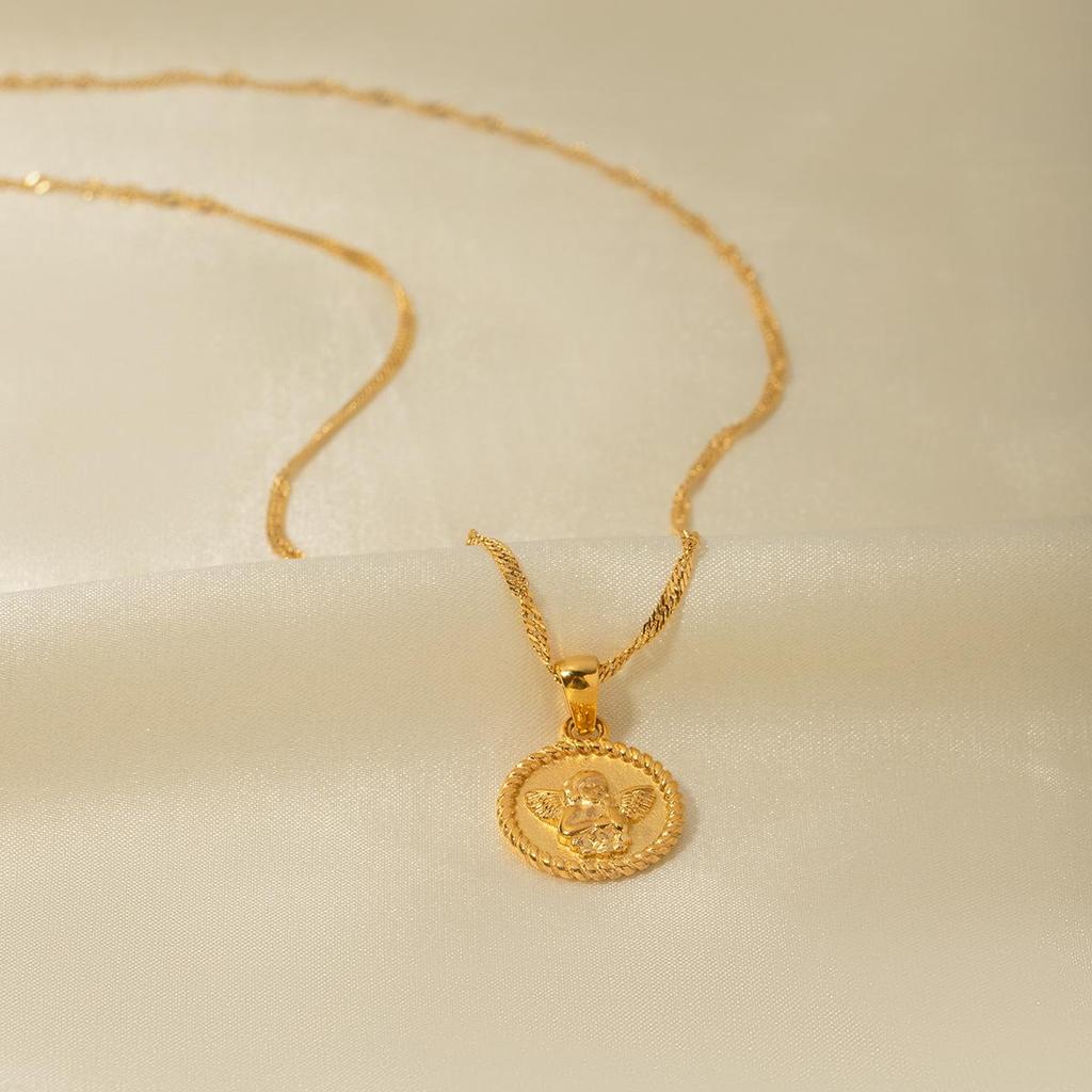 18k Gold Plated Stainless Steel Cupid Angel Necklace