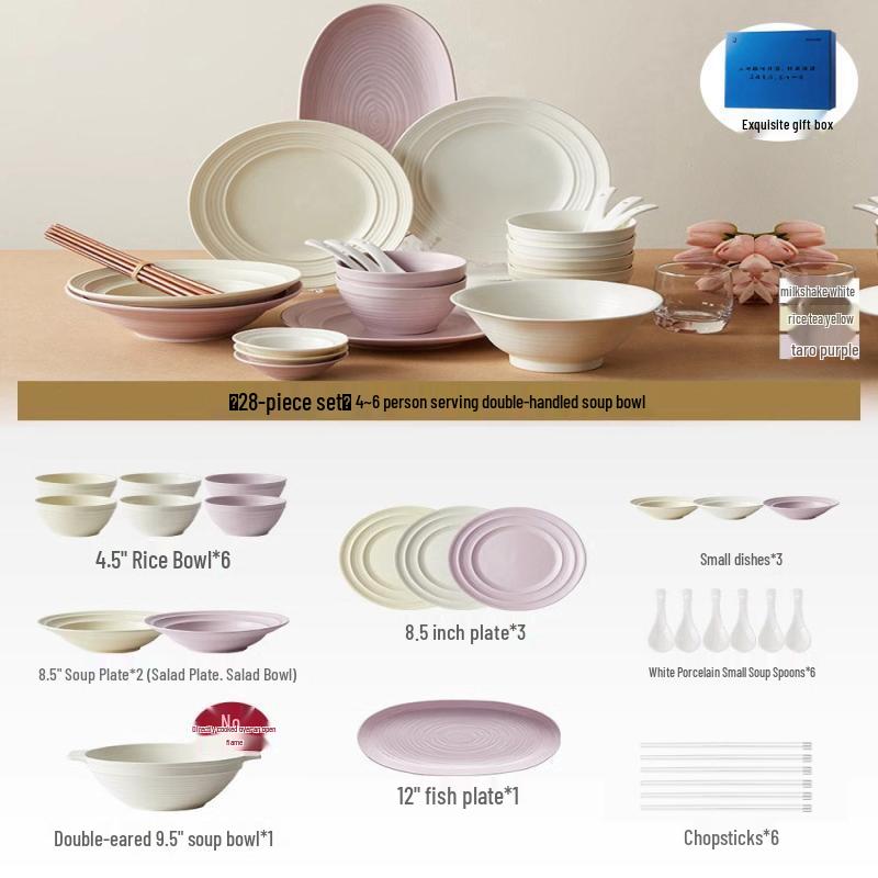 Wuhe 28-Piece Underglaze Ceramic Dinnerware Set