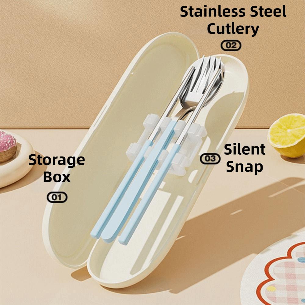 Stainless Steel Chopsticks Three-piece Set Cartoon Pattern Fork Dining Utensils Kit  Office Use