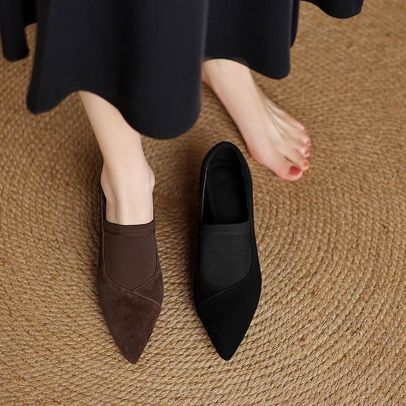 Krazing Pot Sheep Suede Autumn Winter Shoes Stiletto Med Heels Size 43 Size 42 Pointed Toe Deep Mouth Pumps