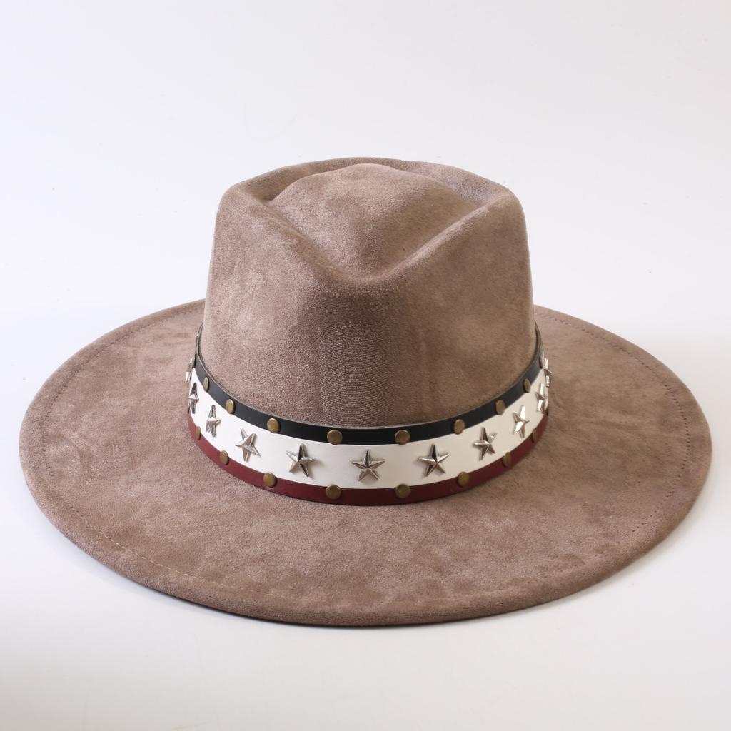 Popular European and American Style Suede Big-brimmed Top Hat, Men's and Women's Classic Fashion Western Cowboy Hat