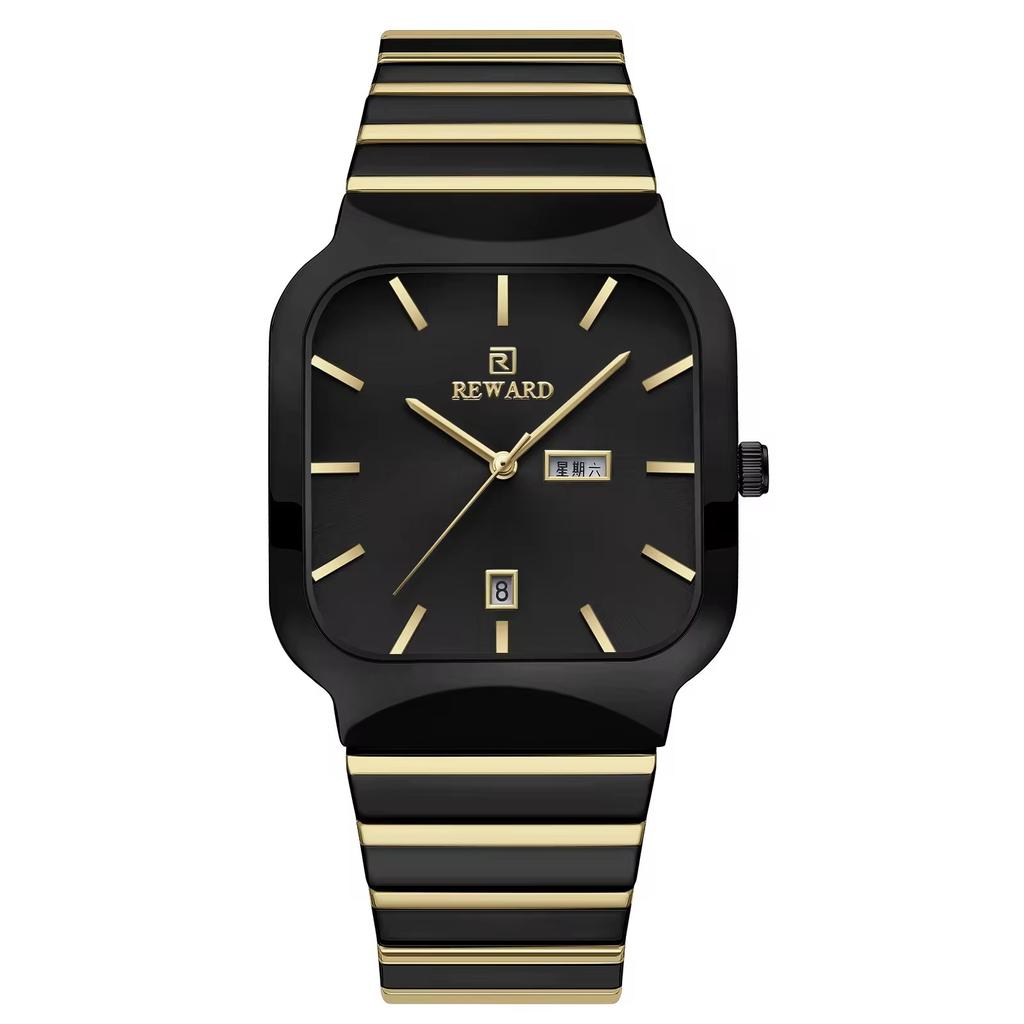 REWARD RD611264M 611264 Beliebte Damen- und Herren-Armbanduhr Liebhaber Quadratisch Komplettkalender Stahlarmband Quarzuhren für Paar
