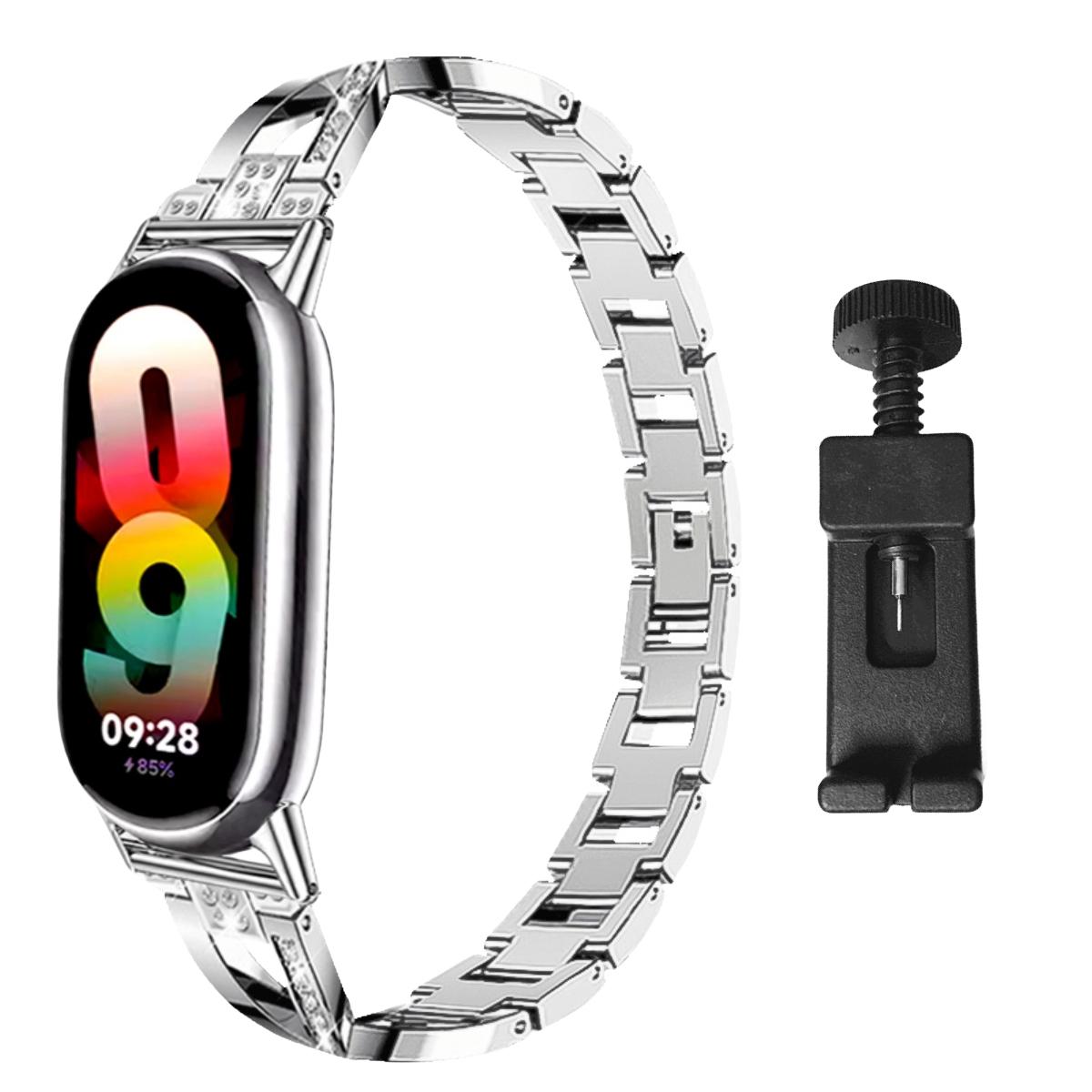 

Ремешок для Xiaomi Mi Band 8, Материал нержавеющая сталь, Металлический браслет for mi band 8 серебряный