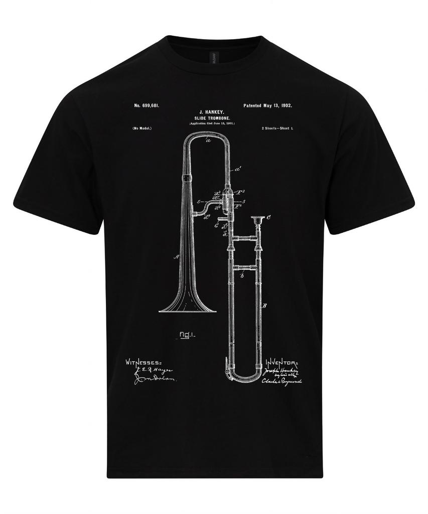 Slide Trombone T-Shirt Patent Jazz Band Blueprint Shirt