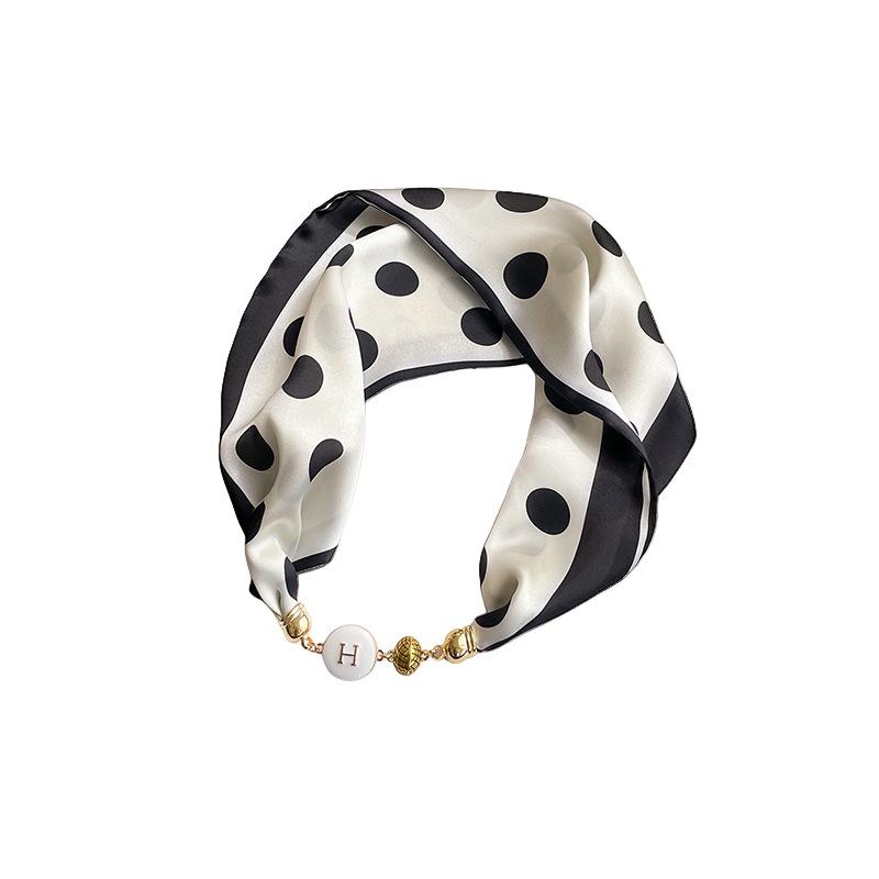 Fashion Career Decoration Clavicle Chain Accessories Magnetic Buckle Silk Scarf Pearl Necklace Women's Lazy Neck Scarf