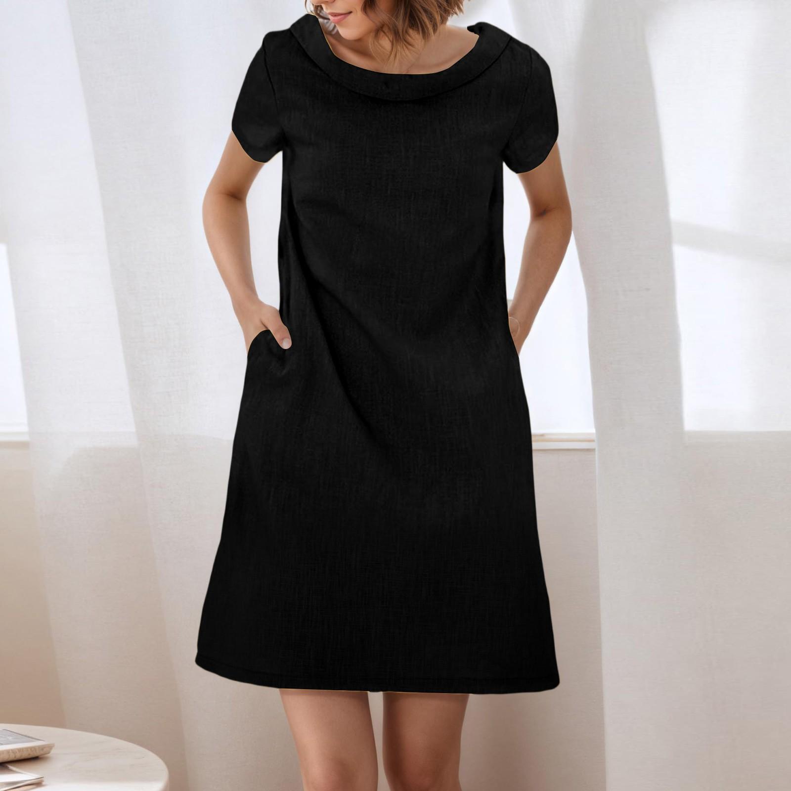 

Womens Dress Summer Casual Loose Short Sleeve Beach Shirt Dress With Pockets XL чорний