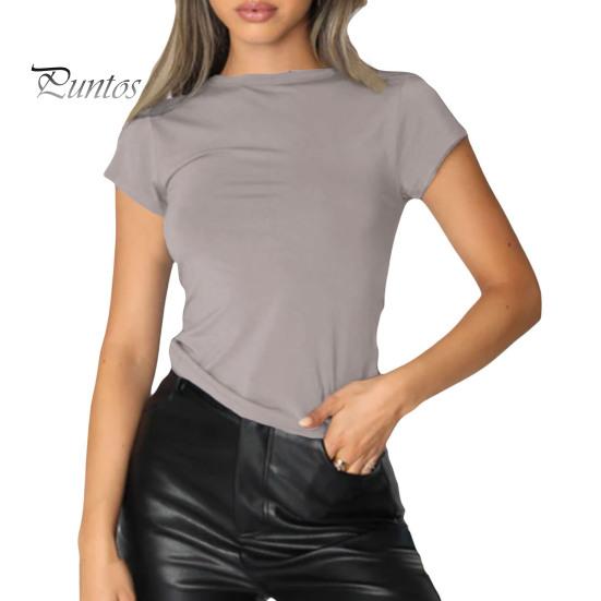 

Женская летняя футболка с круглым вырезом и коротким рукавом, пуловер, топы, облегающая однотонная футболка, уличная одежда S светло-серый