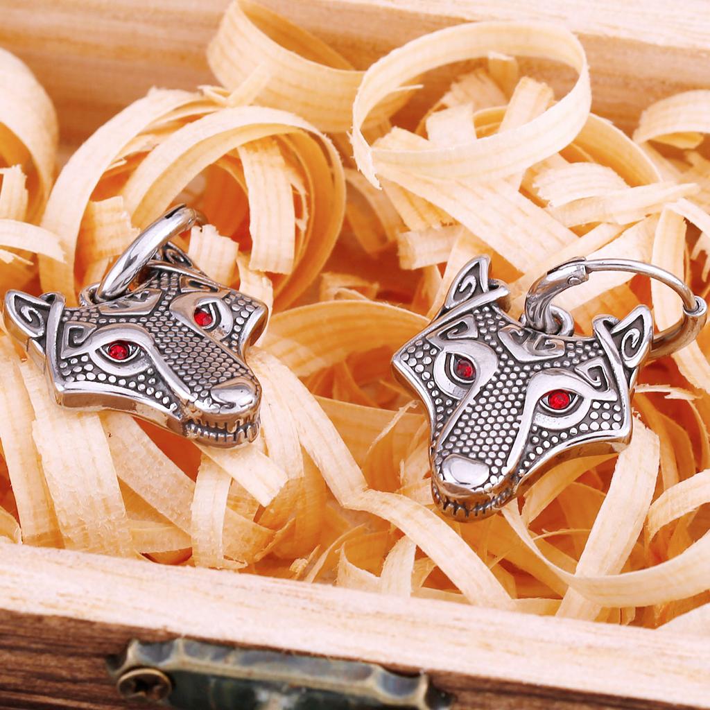 Vintage Vikings Wolf Drop Earrings Men Fashion Celtic Rune Amulet Accessories Stainless Steel Hip Hop Biker Charm Jewelry