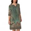 Dresses For Womens Vintage Print Tunic Waisted Midi Dress Summer Casual  Half Sleeve Dress