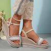Fashion Fashion Pearl Striped Wedge Sandals for Women Summer Comfort Thick Sole Beach Shoes Woman Ankle Strap Chunky Platform Sandalias