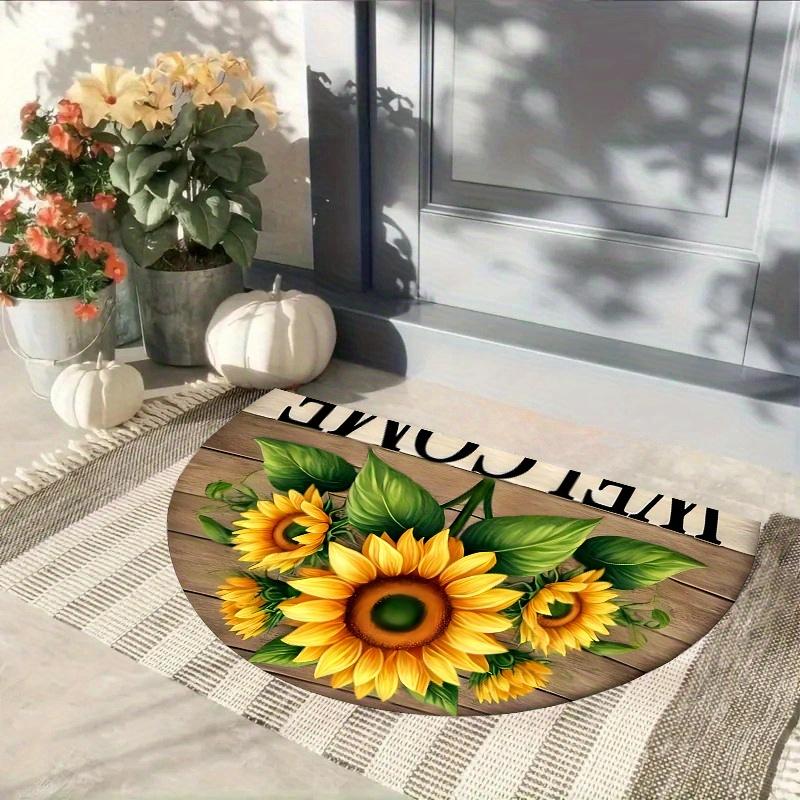1 Stück Sonnenblumenmuster Halbkreis Willkommen Fußmatte Rutschfest für Außenbereich Terrasse Veranda Küche Badezimmer Eingangsbereich Bodenmatte
