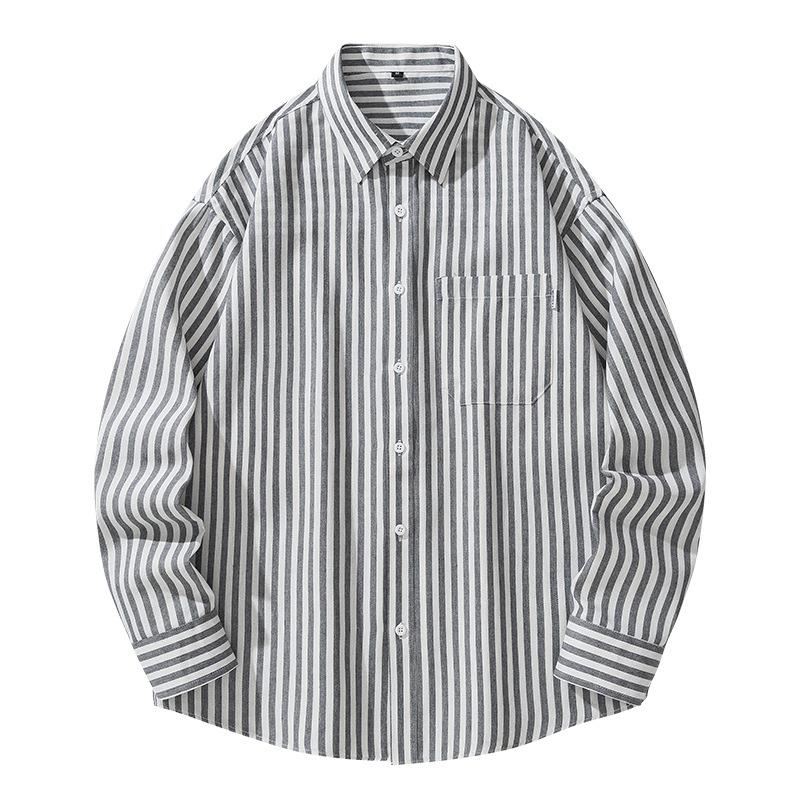 Striped Shirt Men's Long Sleeve Spring and Autumn Button Cardigan Pocket Loose Casual Shirt