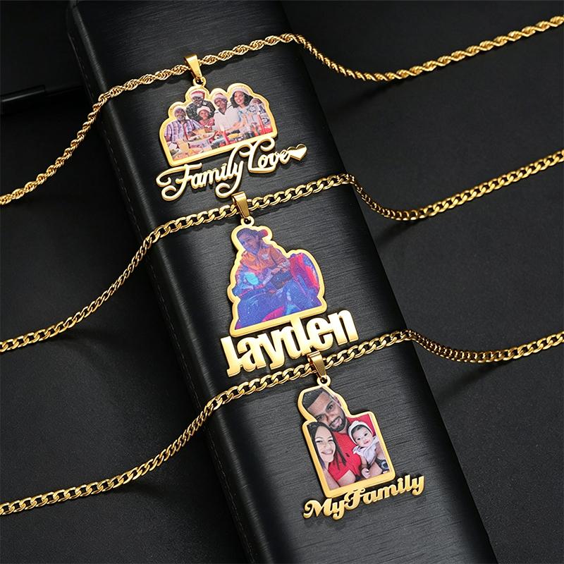 Shunquan Jewelry Hip-Hop Trendsetter Colorful Photo Name Pendant Necklace DIY English Name Sweater Chain Titanium Steel