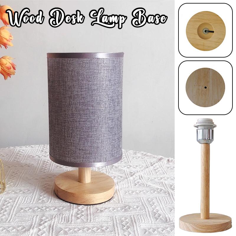 Circular Solid Wooden Base Holder with Cord On Off Switch for Table Lamp,plug In E27 Lamp Bedside Lamp Holder for Home Lighting