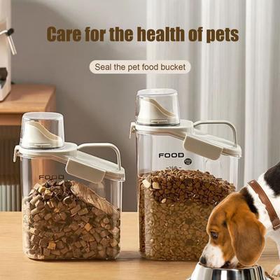 1.6/2/2.8L Airtight Dog Food Storage Container Pet Dry Food Bin with Measuring Cup Lid Clear Plastic Kitchen And Pantry Organization Bin