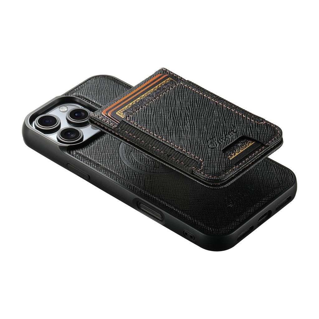 SUTENI H17 For iPhone 16 Pro Magnetic Case Cross Texture Leather Phone Back Cover with Detachable Card Bag