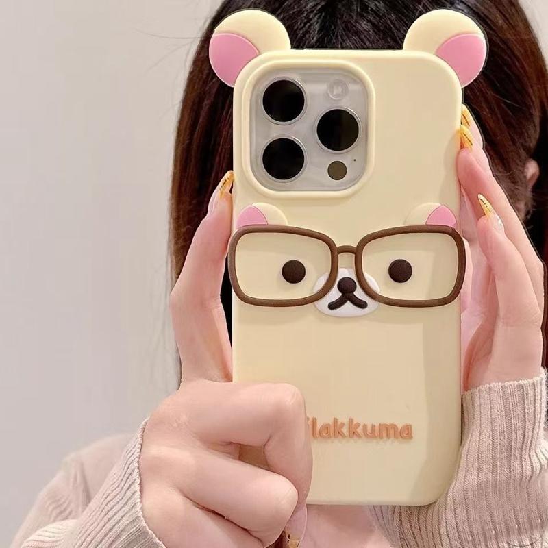 For 17 16 15 Pro Max 14 Plus 13 12 11 7 8 SE 4 4S 5 5S Cute Glasses Bear Silicone Soft Phone Case Cover
