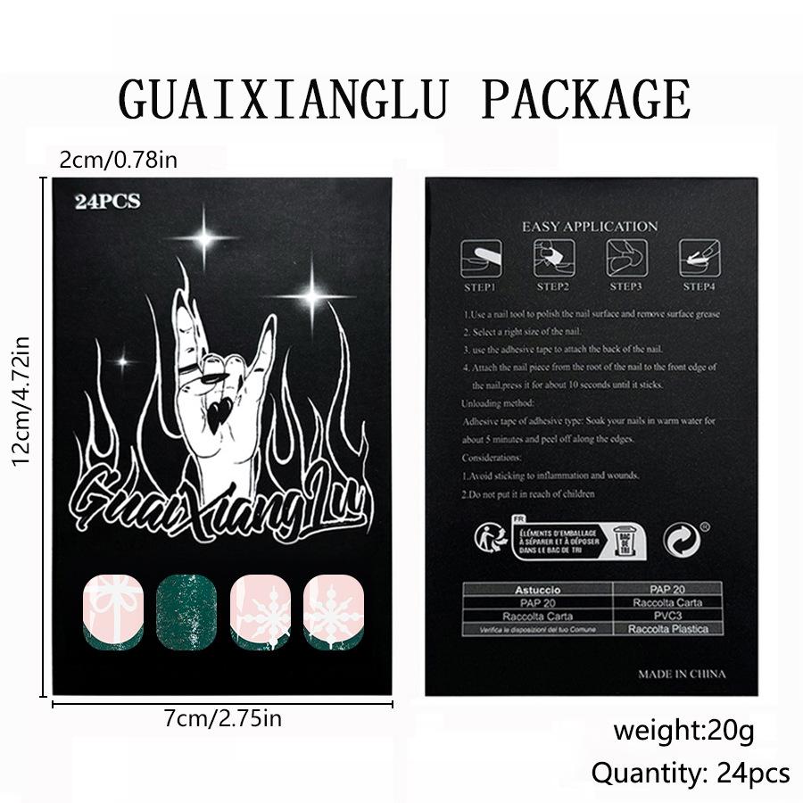 24Pcs Christmas Green French Tip Glitter Press On Nails Short Square Coffin Xmas Gift for Women 2026 Holiday Party Nail Art
