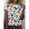 Anime Cat and Duck 3D Printed Pattern T-shirt for Women, Fashionable and Casual Cartoon Plus Size Short Sleeved Top T-shirt for Women, Clothing Animal