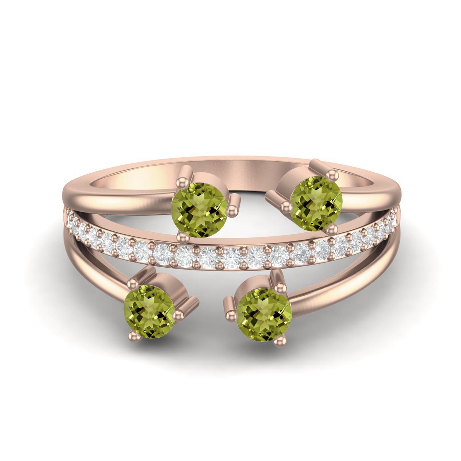 

0.78 Ctw Round Peridot 925 Sterling Silver Rose Vermeil Four Stone Women Wedding Ring 10 Яскраво-рожевий