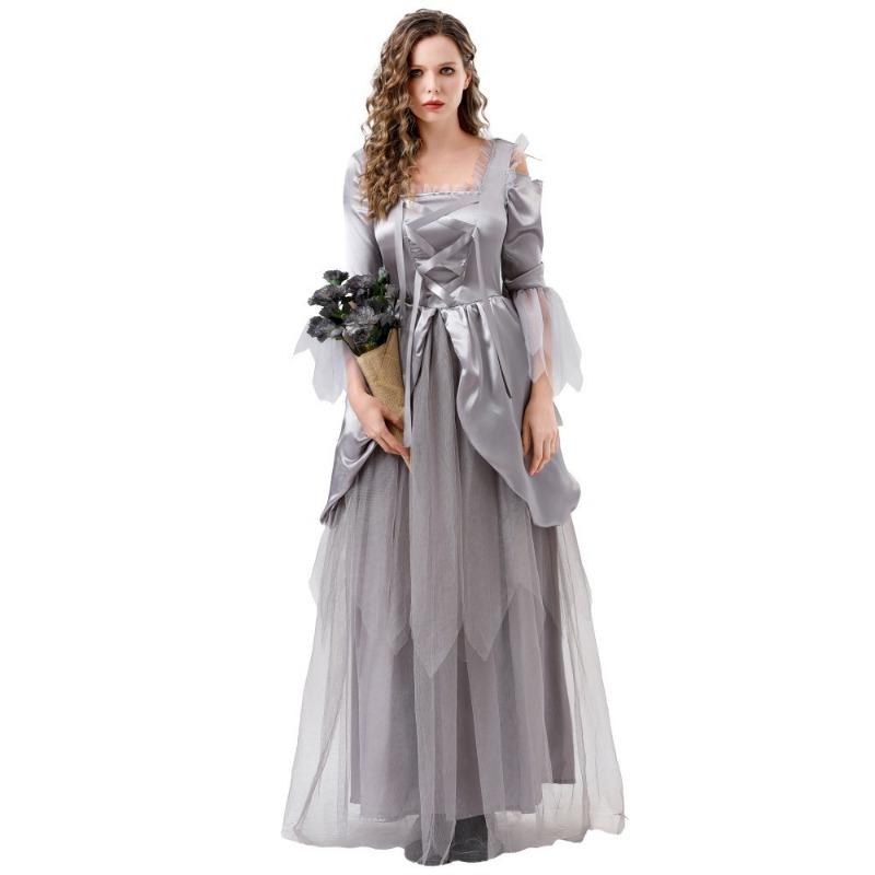 New Halloween Ghost Bride Cosplay Costume Grey Dress