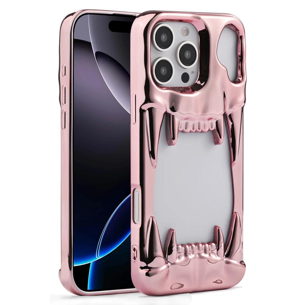 Dutý kostra tygří zub trojrozměrný plastový kryt na telefon pro IPhone 16E 16 Pro Max 15 14 Plus 13 12 11 Ochranný kryt