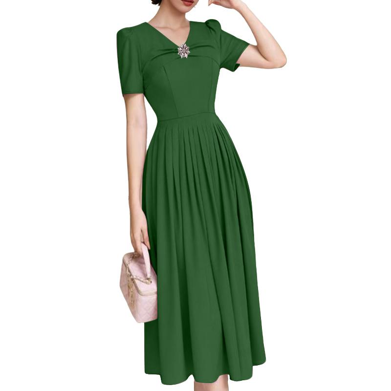 

ZANZEA Женское элегантное повседневное летнее платье с V-образным вырезом и короткими рукавами 2XL зелёный