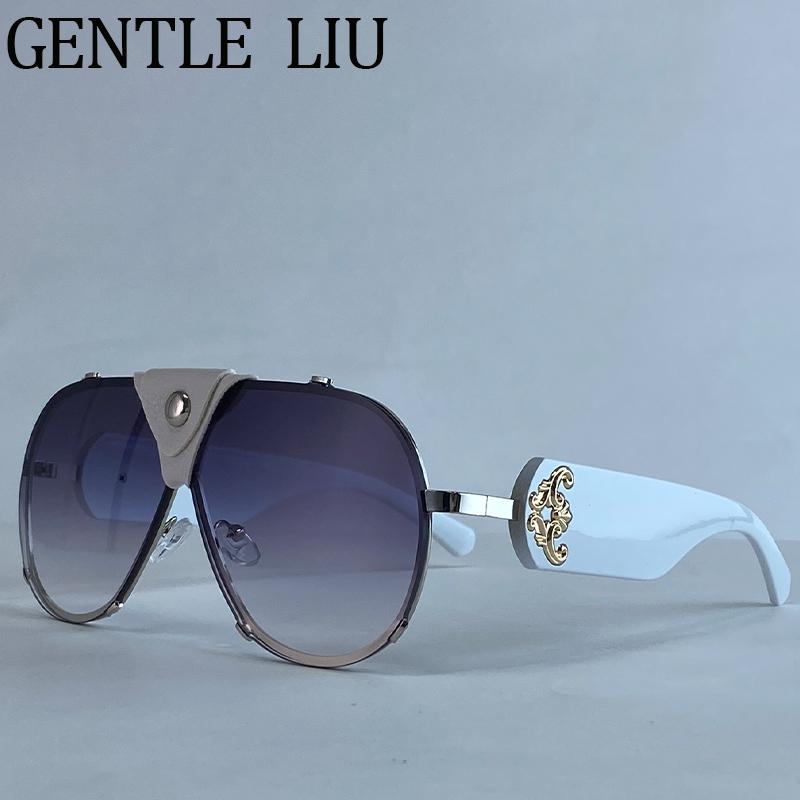 Steampunk Oversized Vintage Pilot Sunglasses Women 2026 Luxury Brand Oval Shield Eyewear Goggle Shades Driving Leather Sunglass