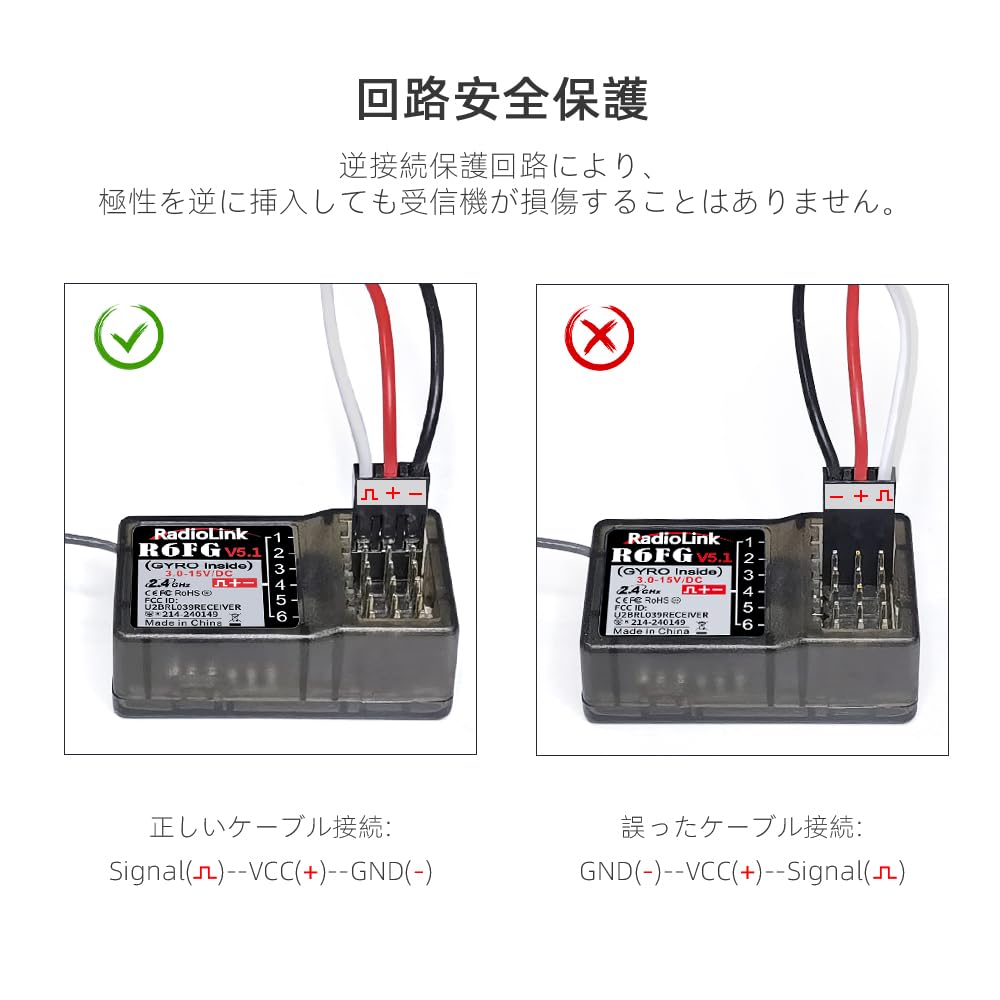 Radiolink R6FG Gyro Receiver, 6-Channel 2.4GHz RC Waterproof Receiver with Voltage Telemetry, 400M Long-Range Control, for RC Crawlers, Drift Cars,