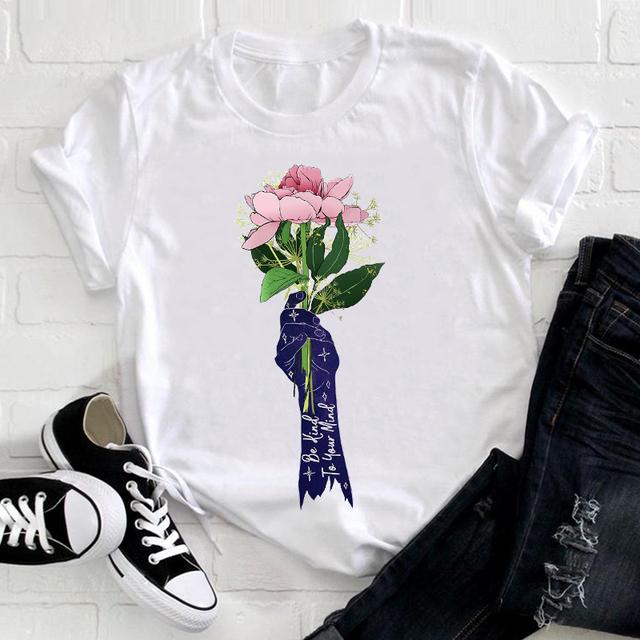 Watercolor Flower Cute Ladies T-shirt Women 90s Trend Fashion Short Sleeve Clothes Print Tshirt Graphic Female Tee Top