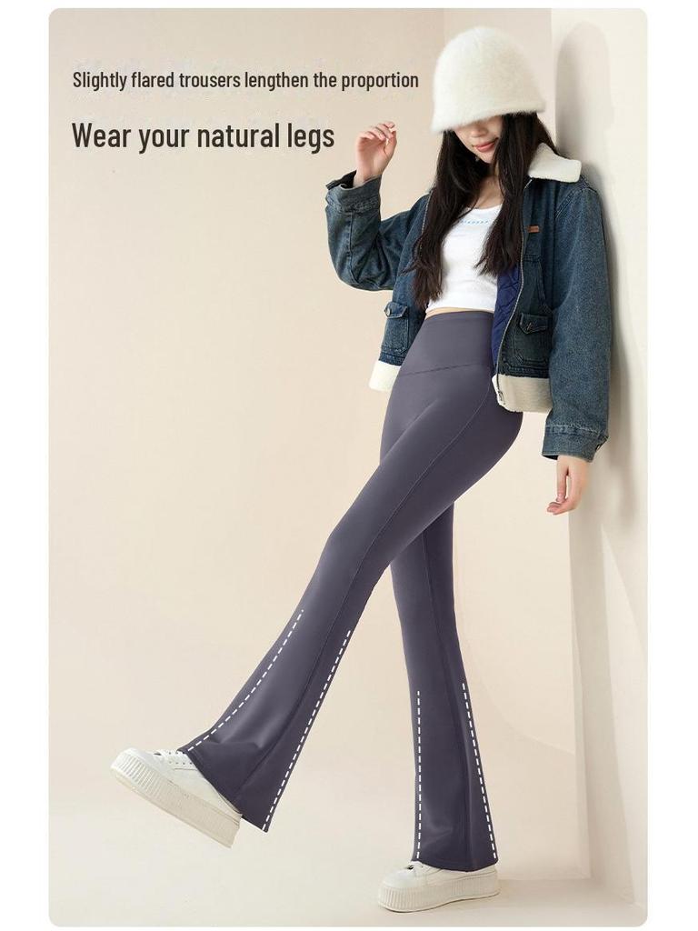 Women's High Waist Tummy Tuck Fleece Flared Yoga Pants for Autumn/Winter