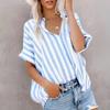 Summer Casual Striped Contrasting Color Short-sleeved Blouse Shirt Top for Women