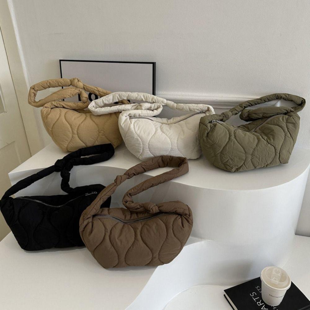 Quilted Nylon Crossbody Bag Solid Color Nylon Shoulder Bag Fashion Puff Bag  Outdoor