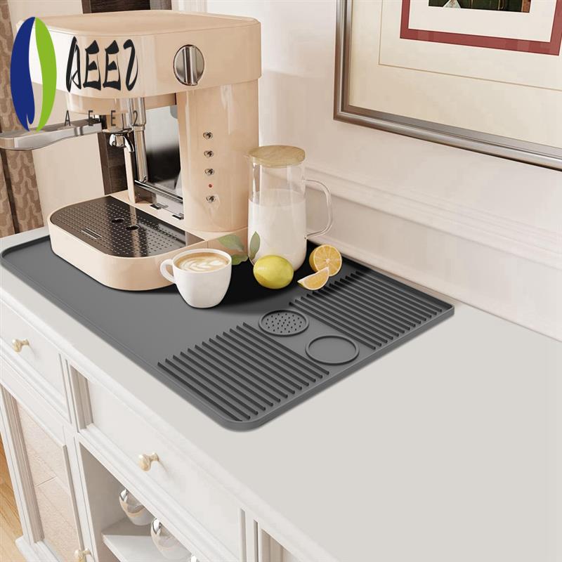 AEE2-Large Silicone Non-Slip Coffee Machine Mat, Heat & Shock Absorbing, Coffee Counter Mat 40.5X60.9Cm серый