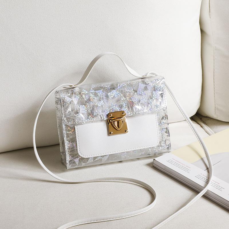 

Women s bag new trend contrasting colors floral transparent lock small square bag shoulder crossbody cosmetic bag