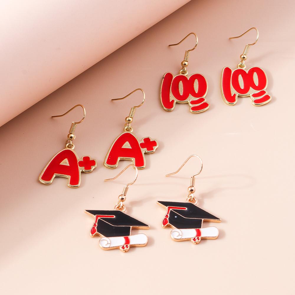 3pairs/set Creative Mortarboard Dangle Earrings for Women Girls Doctorial Hat Earrings Graduation Jewelry Gifts