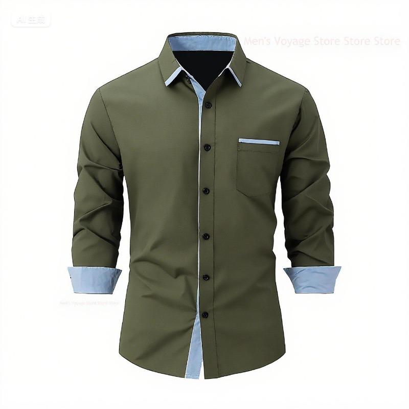Camicia da uomo a blocchi di colore, vestibilità slim, manica lunga, traspirante, per il lavoro