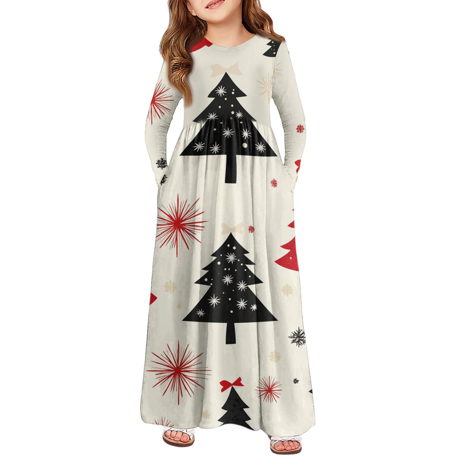 

Girls Maxi Dress - Long Sleeve Pocket Dress Christmas Day 110