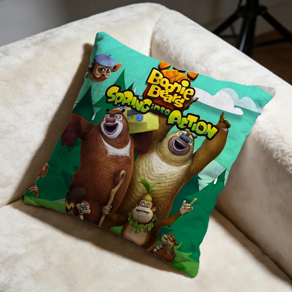 Boonie Bears Cushion Cover Soft Decorative Pillow Case Suitable for Bedroom Sofa Car Travel Use
