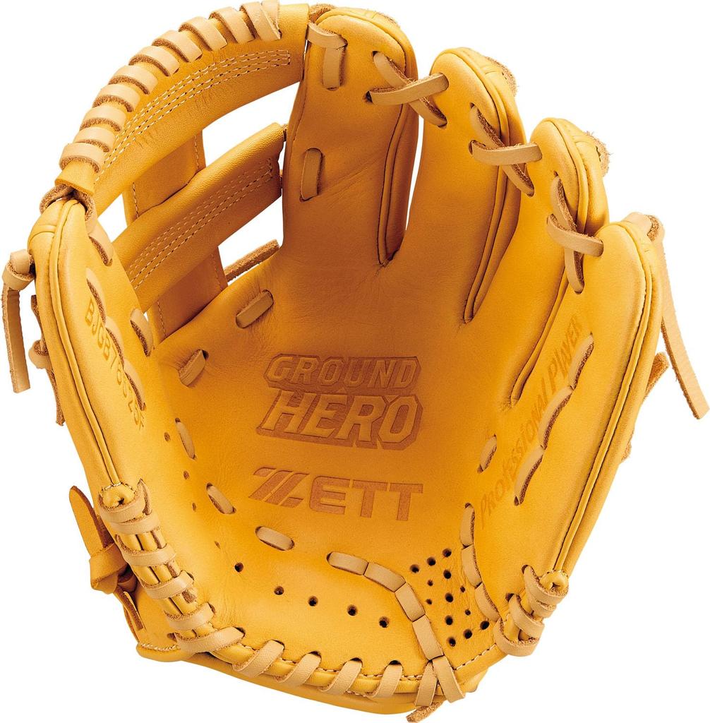 ZETT Youth Baseball Softball Ground Hero True Yellow X Pastel Brown BJGB76525F Glove, All-Around, Left-Handed Throw, (5432), Size Small,
