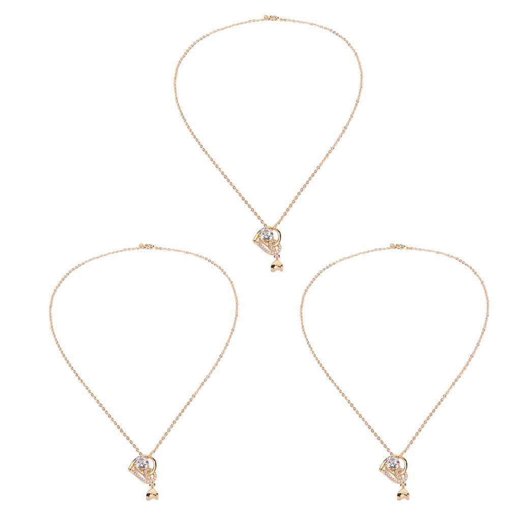 3 Pcs Clavicle Chain Exquisite Stylish Heart Pendant Copper Zircon Necklace for Dating Party