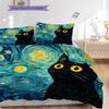 Black Cat Pattern Bedding Quilt Set Quilt Cover Pillowcase Home Decoration Birthday Gift (1 * duvet cover + 2 * pillowcase, without core)