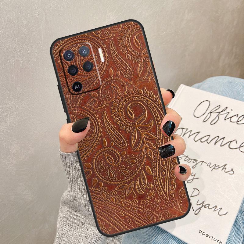 Brown Hand Tooled Western Case For Oppo A5 Pro A15 A17 A57 A77 A94 A74 A54 A16 A76 A96 A40 A60 A80 A18 A38 A58 A78 A98