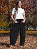 Women Corduroy Pants High Waist Drawstring Pocket Wide Leg Pants Casual Loose Fit Long Trousers Solid Color