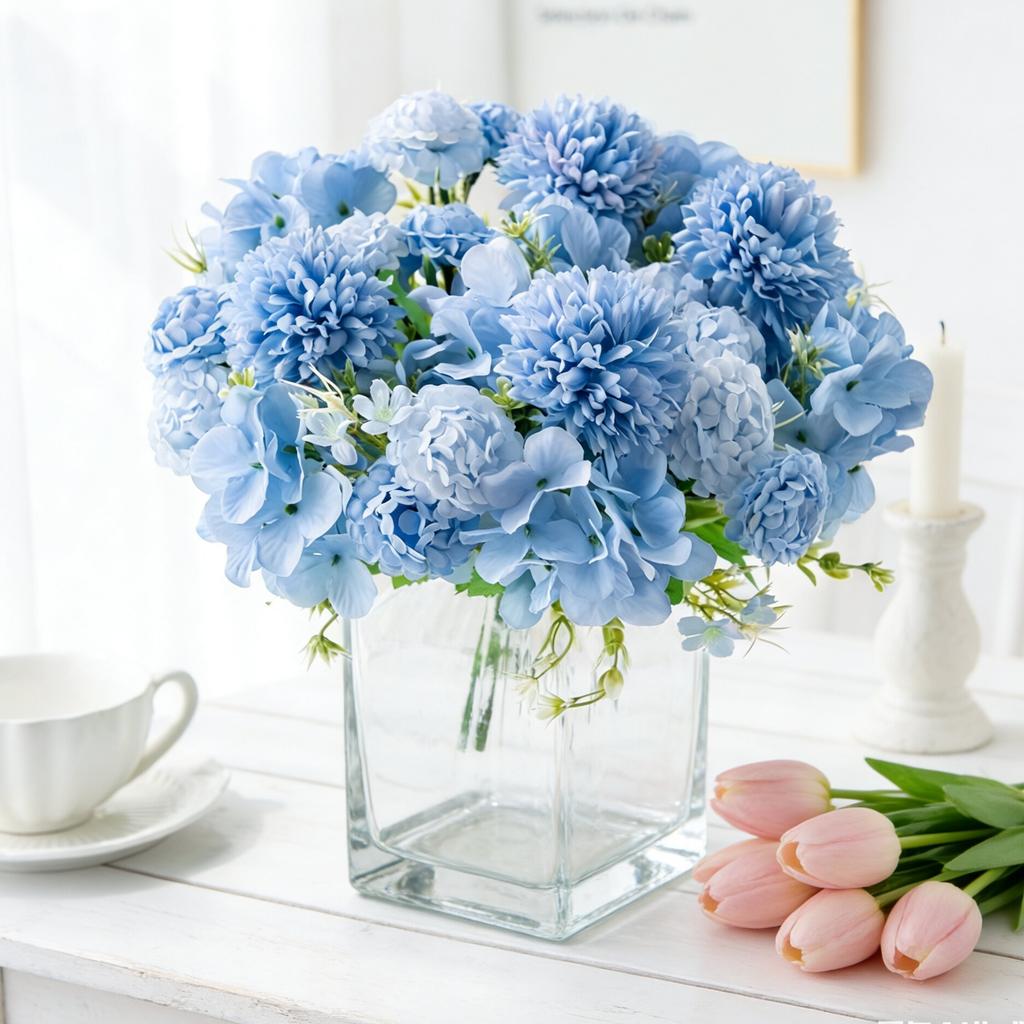 Hydrangea Artificial Flowers Silk Ball Chrysanthemum Home Decora Living Room Fake Flowers Brial Bouquets Festival Wedding Wreath
