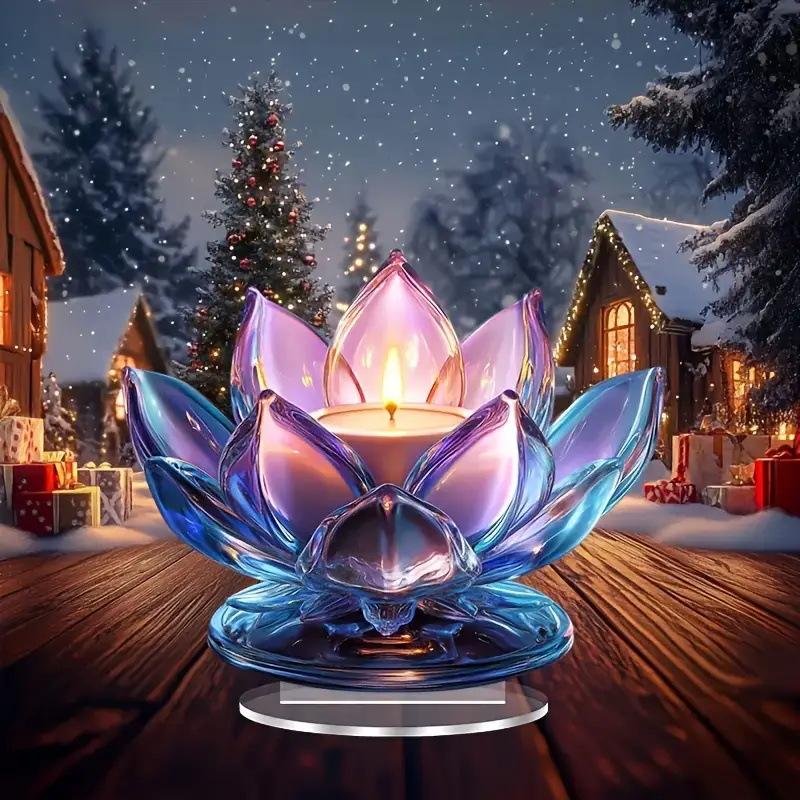 2D Flat, Acrylic Lotus Lantern Desktop Decoration, with Base, Suitable for Wall Decoration, Porch, Room, Villa, Accents Home, Hallway, or Workplace -