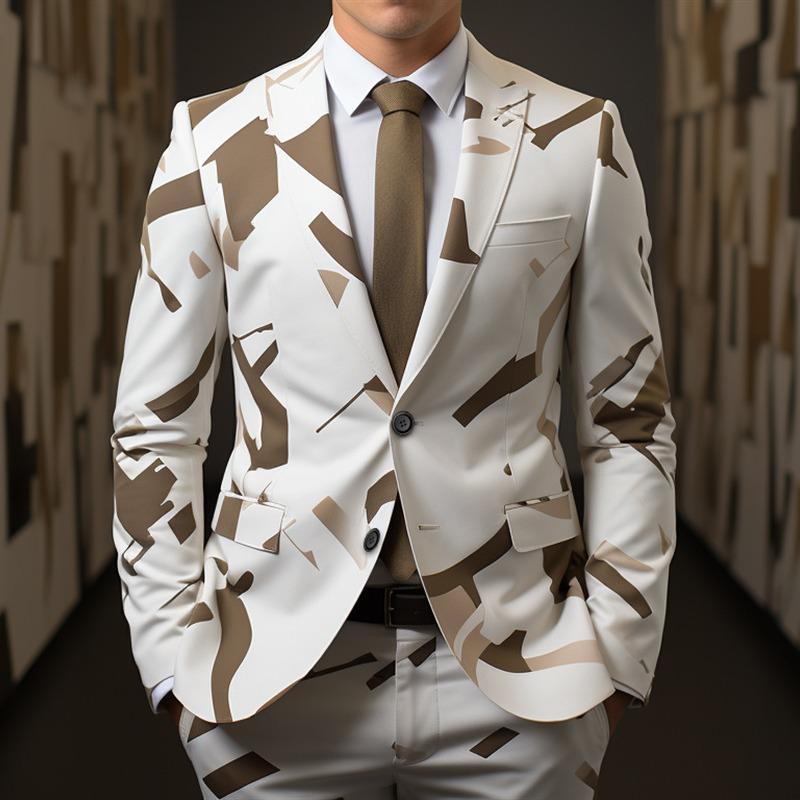 Men's 3D Printed Suit Cos Party Stage Nightclub Shiny Cool Performance Suit