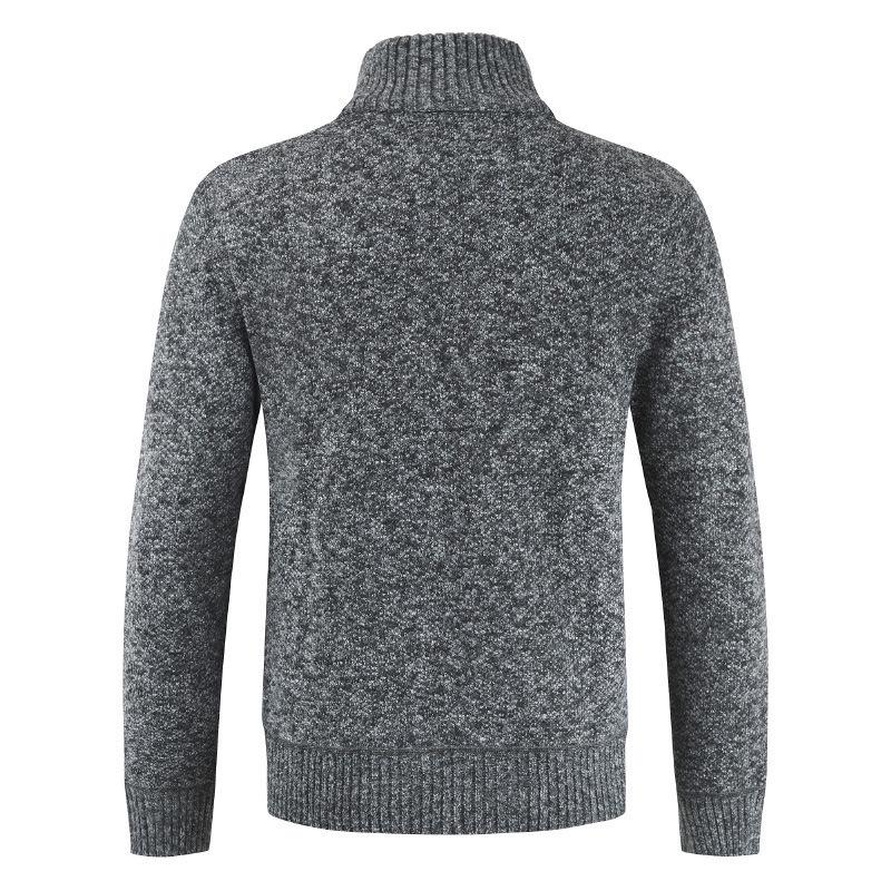Chunky Knit Fleece-Lined Zipper Cardigan: Stand Collar Winter Sweater