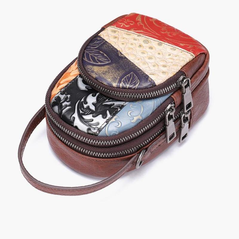 Johnature Vintage Pravá kůže Malé crossbody kabelky pro ženy Náhodné barevné prošívání Všestranné Měkké Hovězí kůže Tašky přes rameno