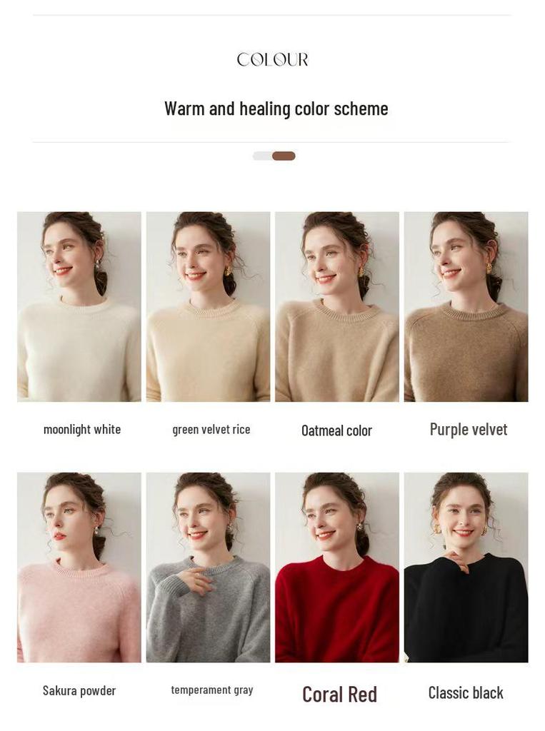 Women's Round Neck Cashmere Sweater - Thick, Soft, Versatile Pullover for Autumn & Winter
